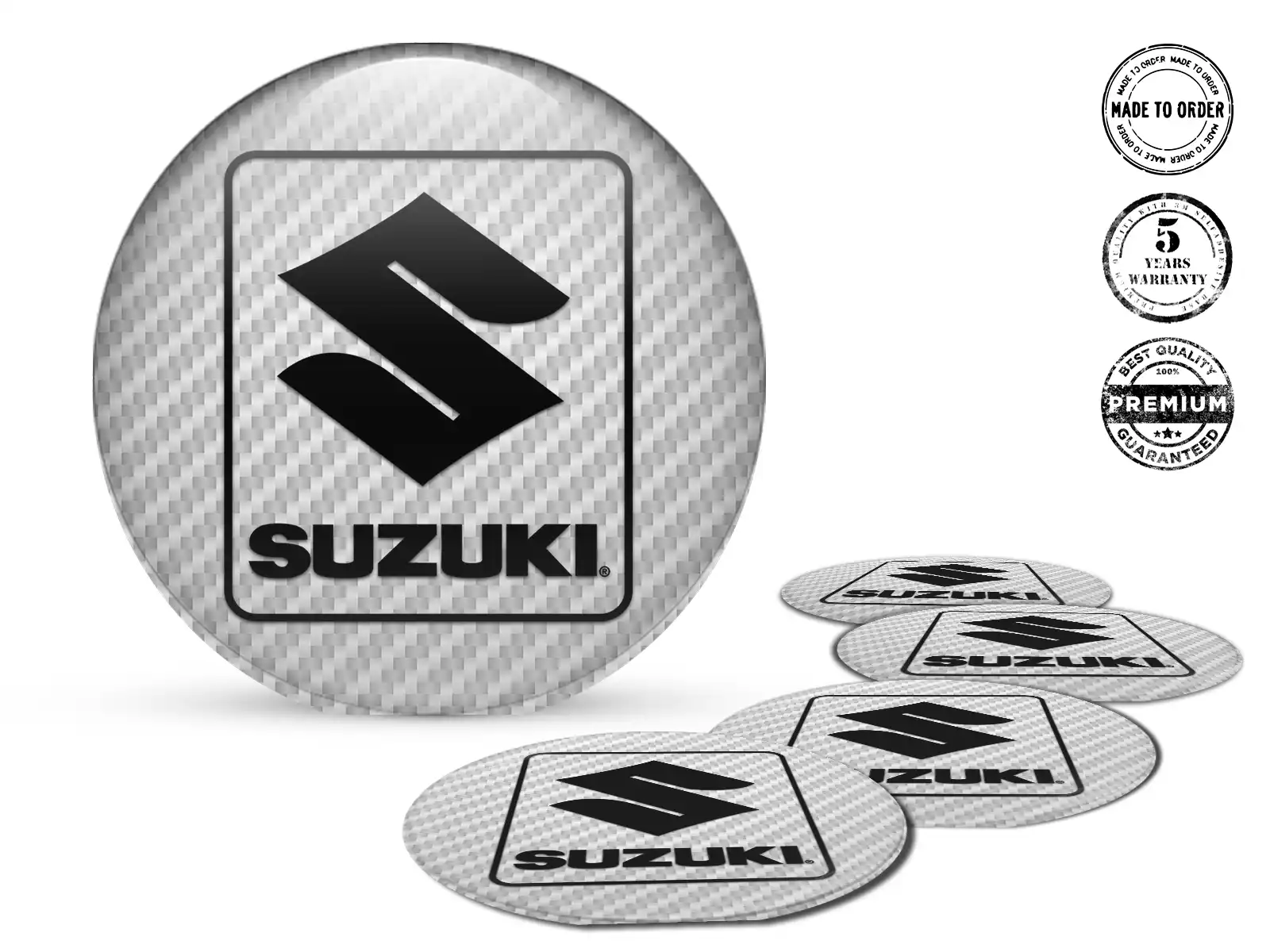 Suzuki Decals on Wheels Style Racing Domed Stickers